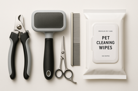 All-in-one grooming kit for dogs &amp; cats. Includes nail clippers, deshedding brush, comb, grooming scissors, and cleaning wipes for full pet care.

5 essential grooming tools
Safe &amp; durable materials
Suitable for dogs &amp; cats
Perfect for home grooming