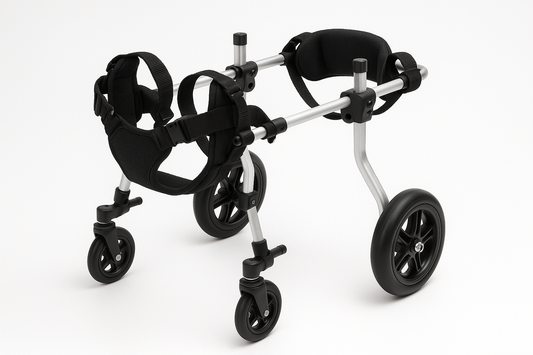 The Full Support (Quad) Dog Wheelchair is ideal for pets with mobility challenges in both front and rear legs.

Features:

Quad support for front &amp; hind limb weakness
Stable 4-wheel design for balance
Adjustable frame for different breeds
Soft harnesses prevent skin irritation
Lightweight yet durable aluminum build
Suitable for long-term rehabilitation